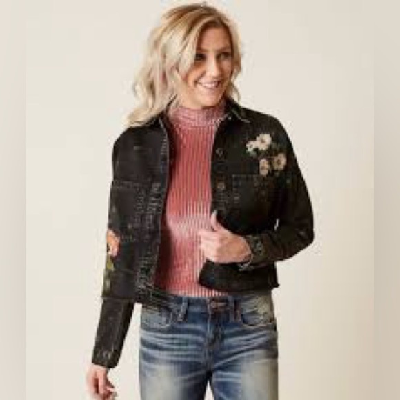 Dance & Marvel Jackets & Blazers - Dance & Marvel Floral Jean Jacket Black Size Med like new condition